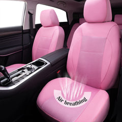 CAR PASS pink leather rear seat cover creates cohesive interior look.