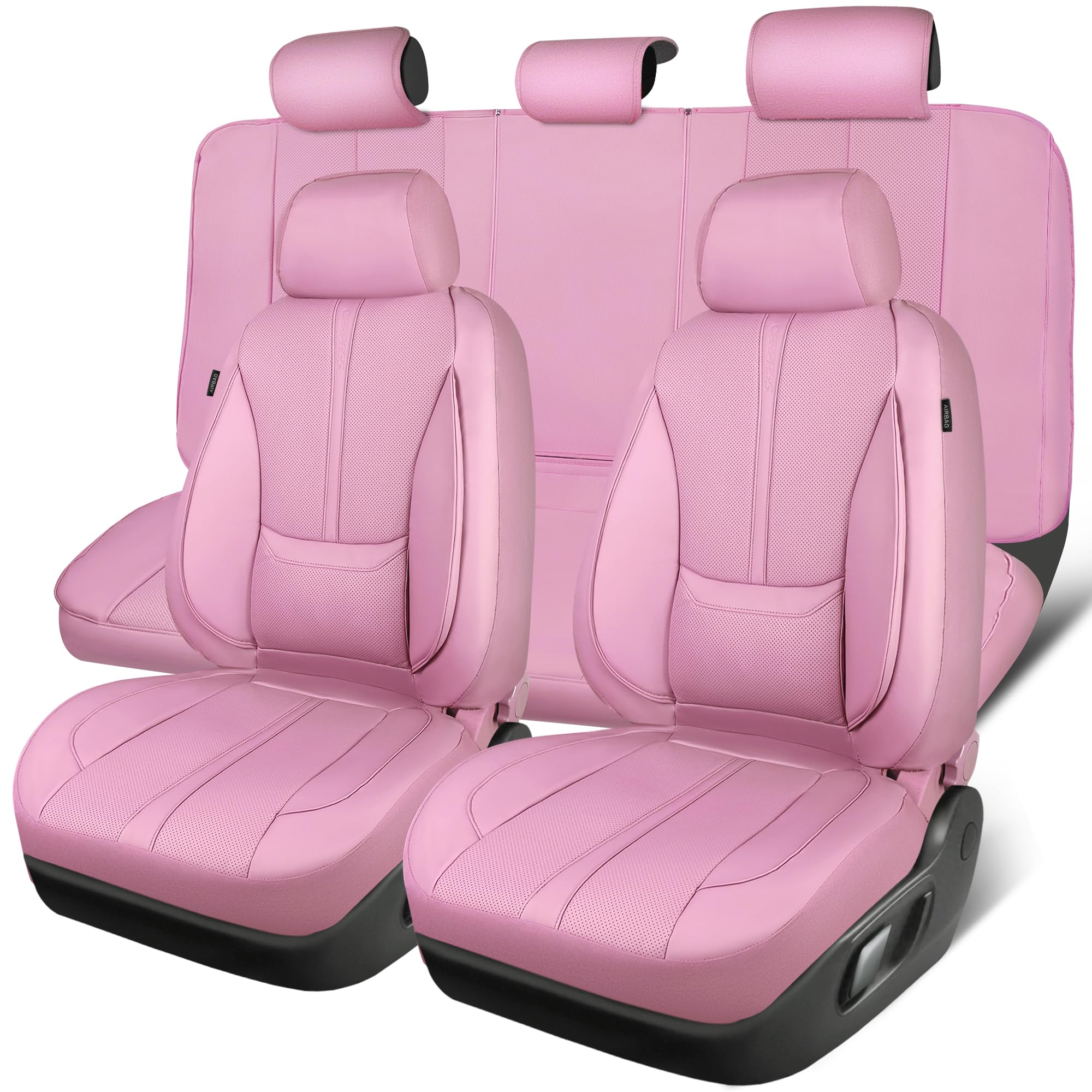 CAR PASS pink leather seat covers full set for universal fit and luxury interior