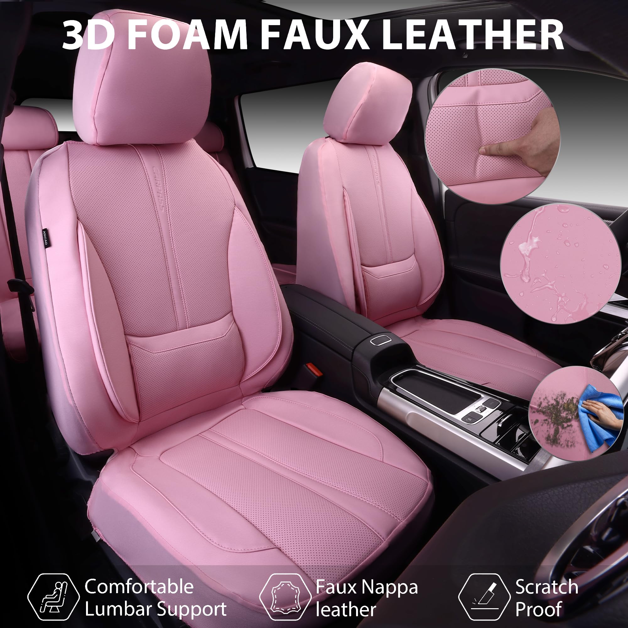 CAR PASS pink seat covers with 3D foam lumbar support for comfort