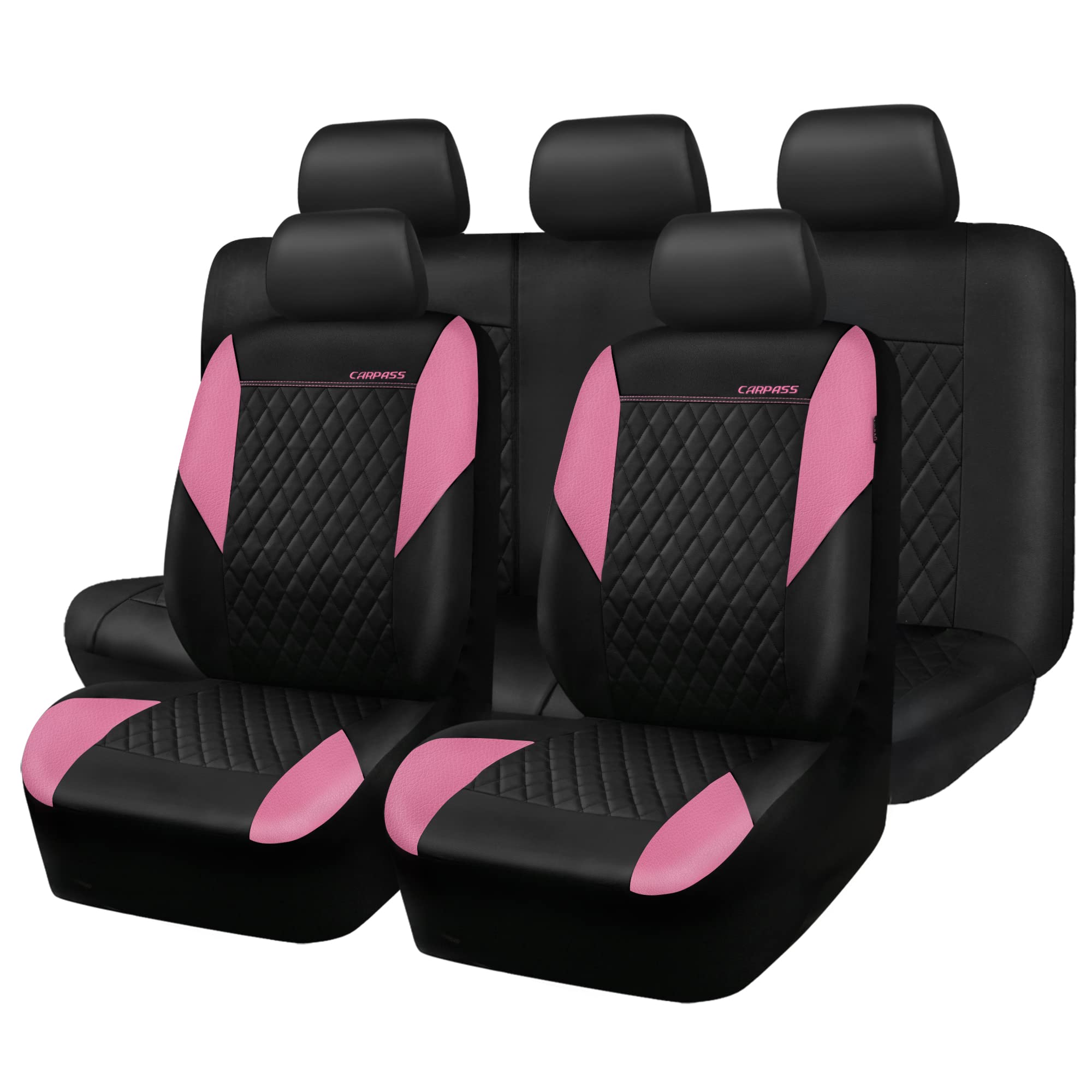 CAR PASS pink quilted leather seat covers offer a stylish upgrade and plush comfort.