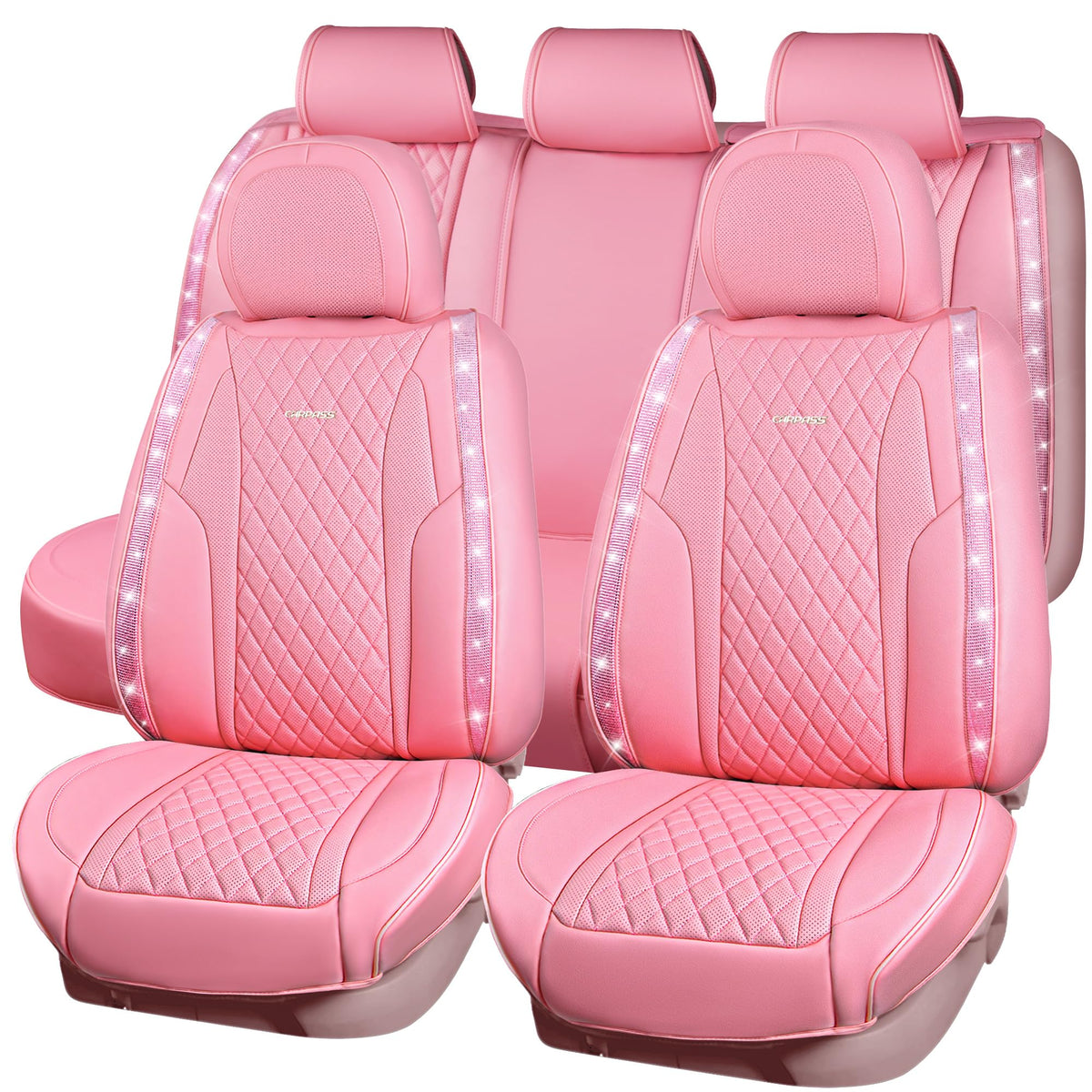 CAR PASS Pink Nappa Leather full-seat cover front view for luxury protection