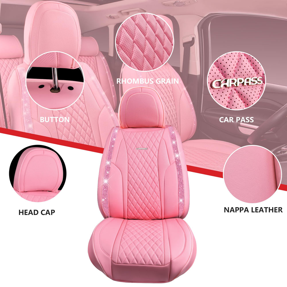 CAR PASS Pink Nappa Leather universal-fit seats work with most cars