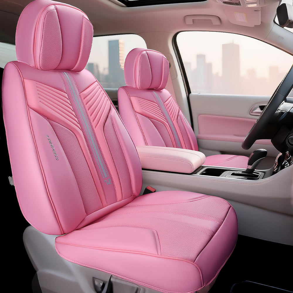 CAR PASS pink nappa rear headrest covers with breathable fabric and durability