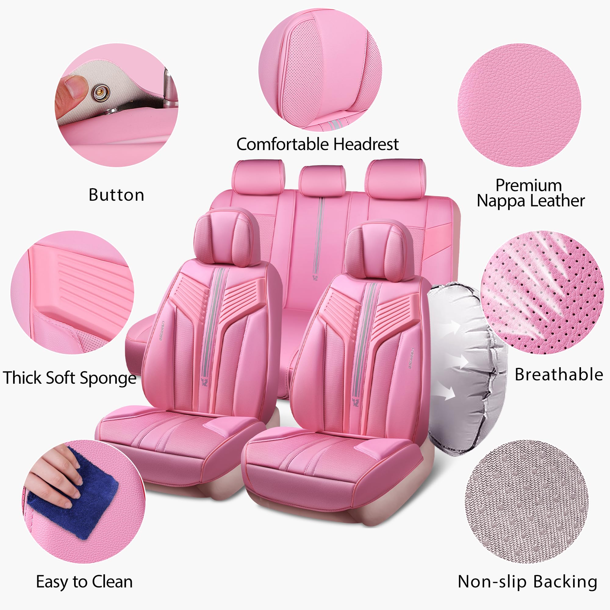 CAR PASS pink nappa rear-seat cushions offering full coverage and spill resistance