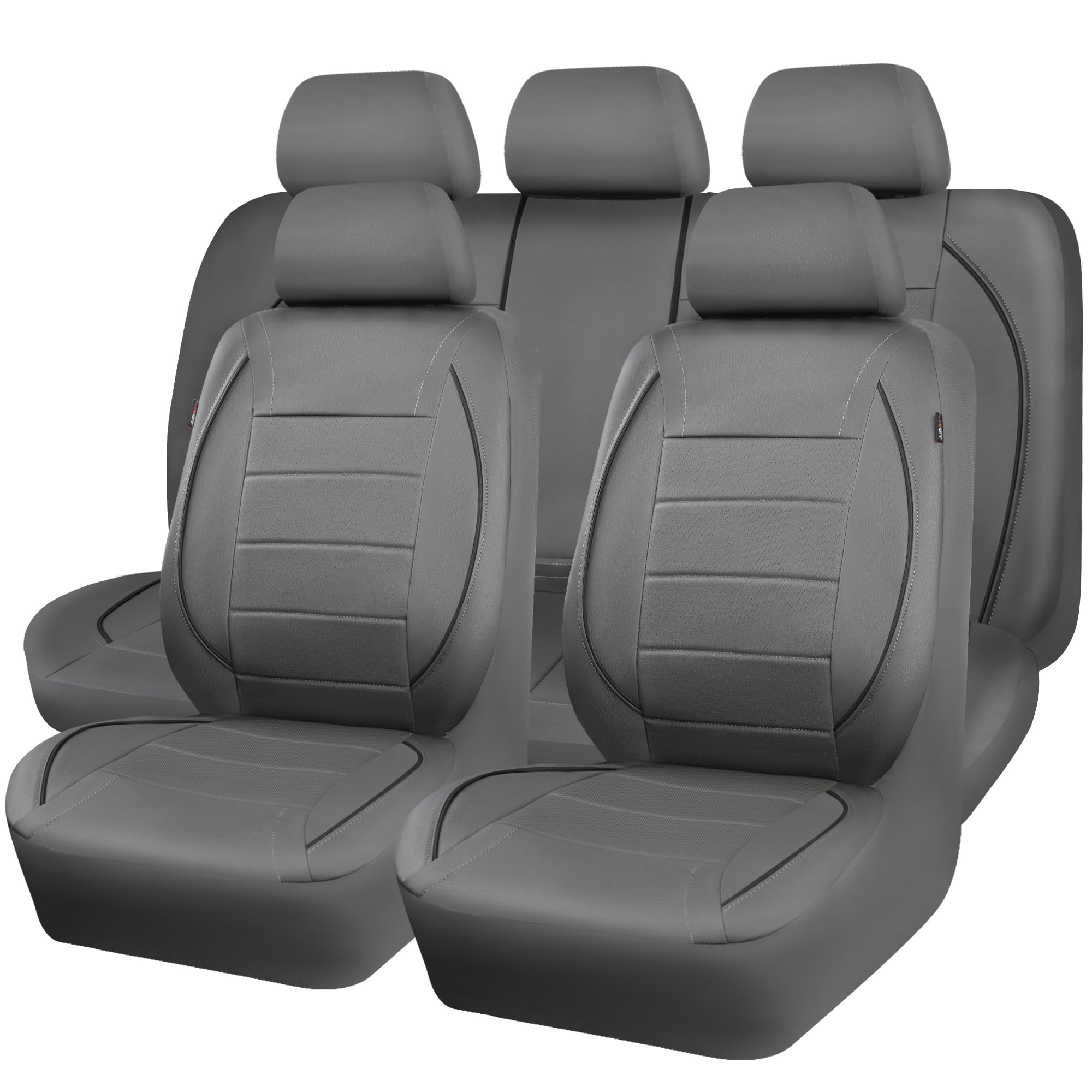 CAR PASS piping faux leather seat cover full set grey, front view for stylish protection.