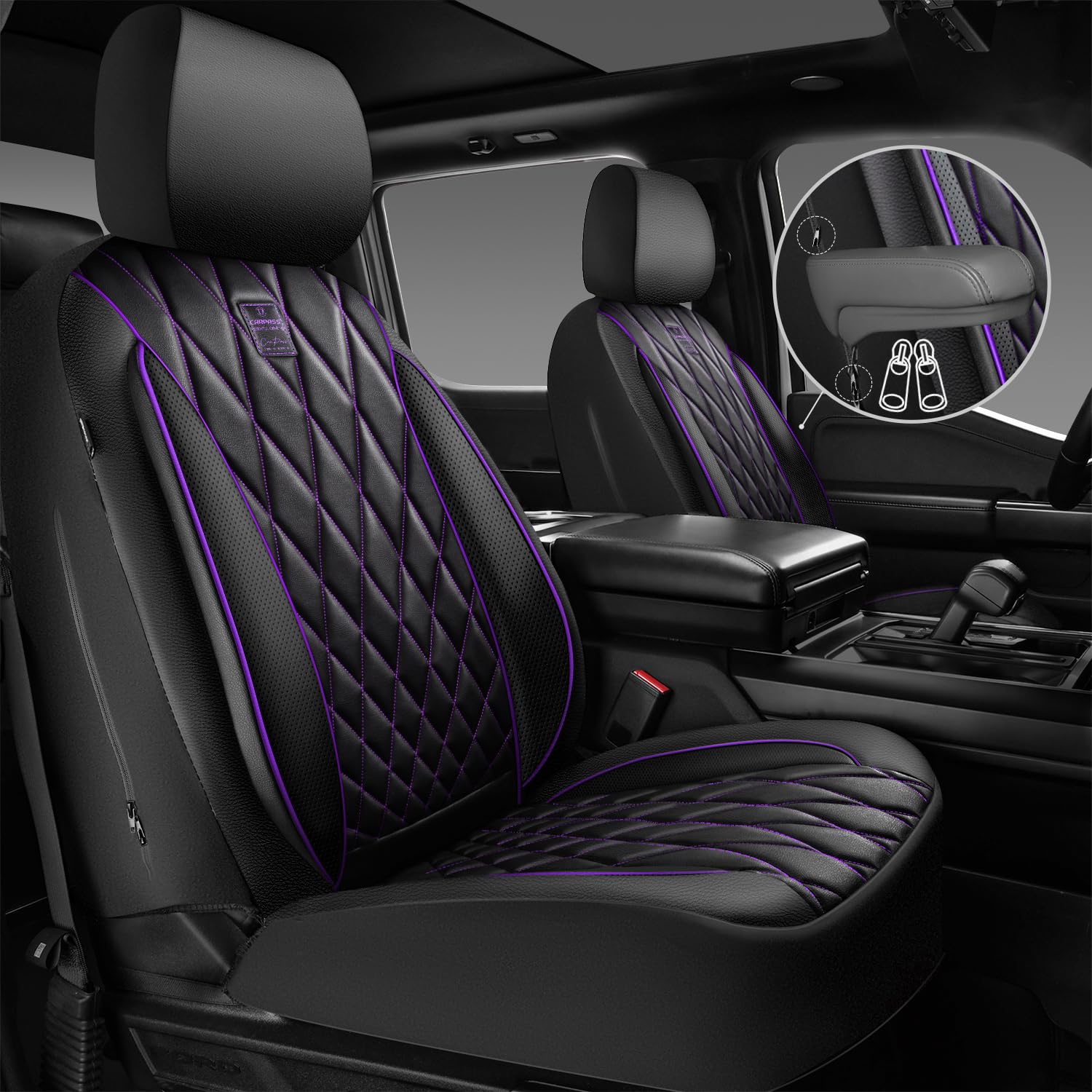 CAR PASS Piping Luxury seat cover close-up stitching highlights premium craftsmanship and durability