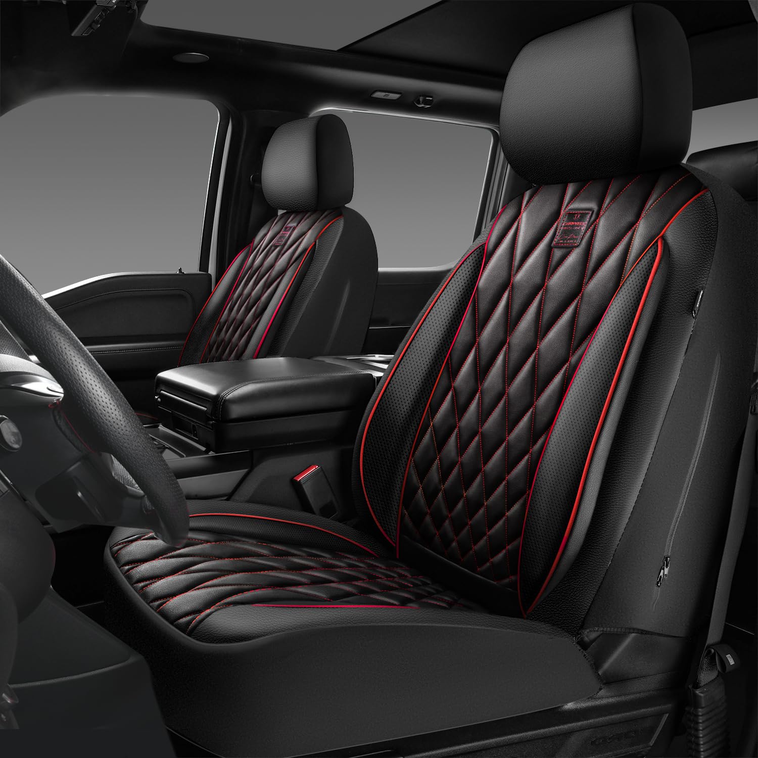 CAR PASS piping luxury front seat cover with diamond stitching protects seats