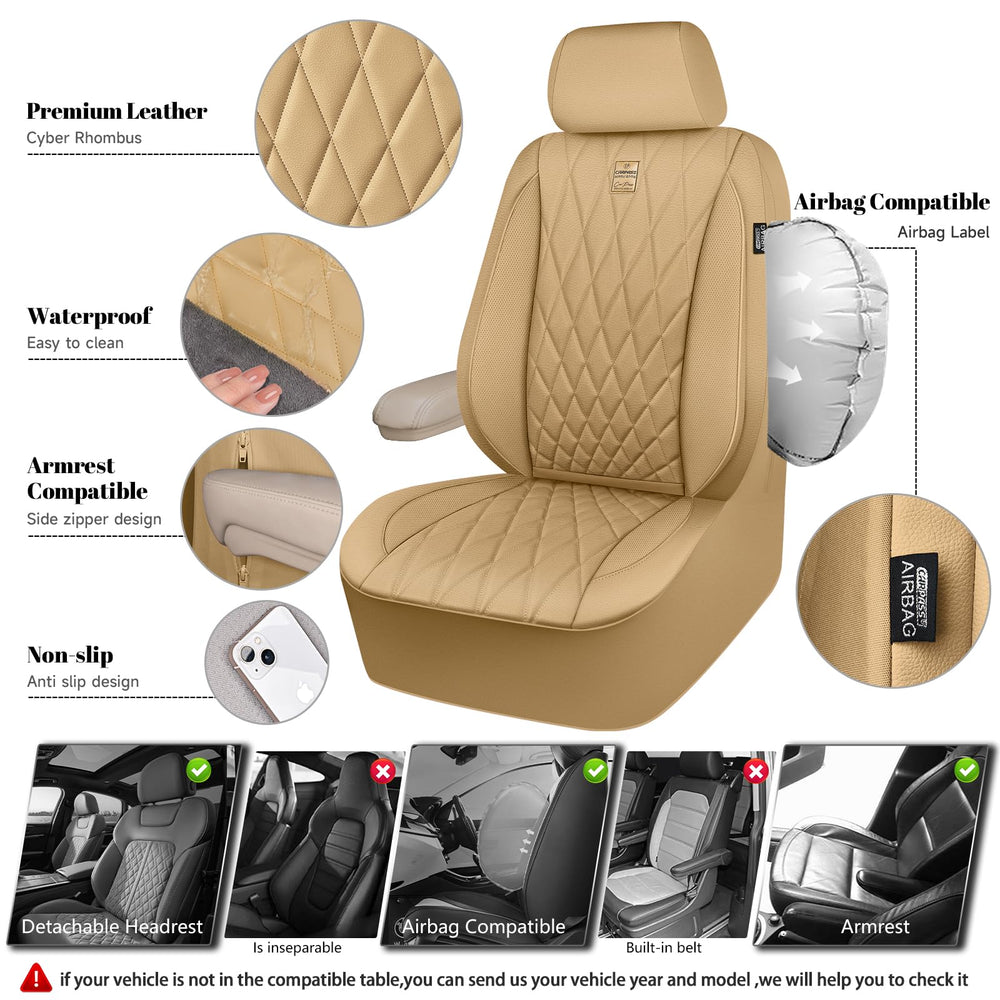 CAR PASS beige seat cover compatible with airbags for safe, hassle free adjustments