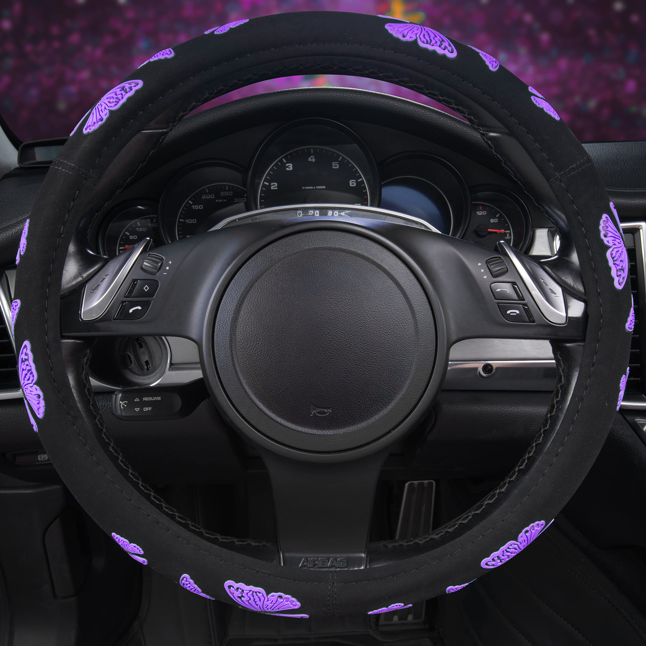 Dark-theme CAR PASS butterfly pattern highlighting premium materials and durability.