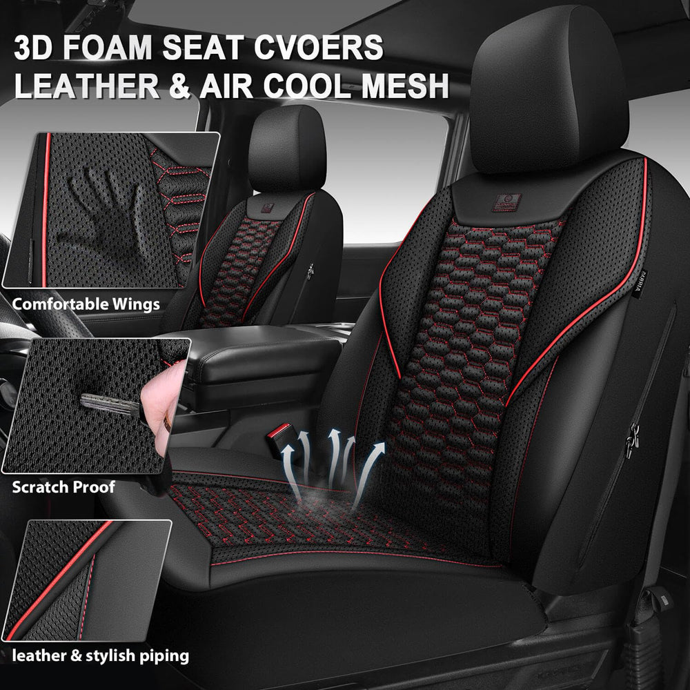 CAR PASS quilted design seat cover with red piping enhances interior look.
