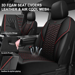 CAR PASS quilted design seat cover with red piping enhances interior look.