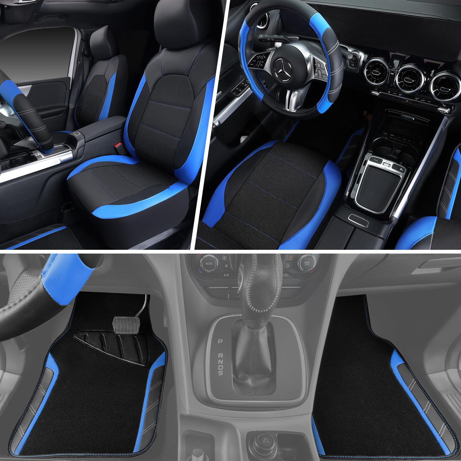 CAR PASS rainbow-striped waterproof floor mats protect rear cabin flooring.