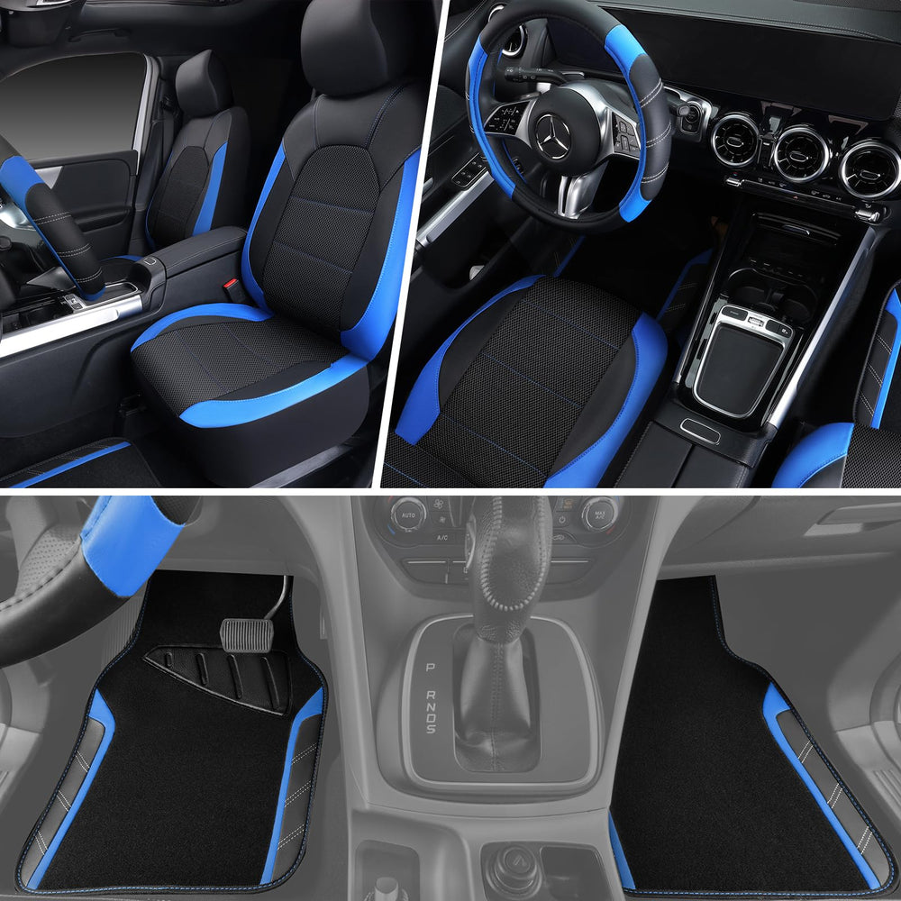 CAR PASS rainbow-striped waterproof floor mats protect rear cabin flooring.