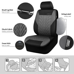 CAR PASS rear bench cover showing split compatibility with 40/60 and 50/50 layouts.