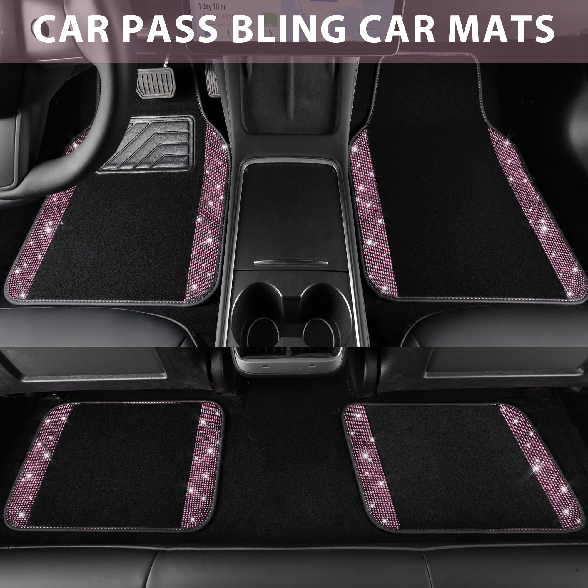 CAR PASS rear floor mat rhinestones anti-slip for interior protection.