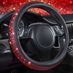 CAR PASS Red Diamond Leather Steering Wheel Cover with universal fit and premium grip.