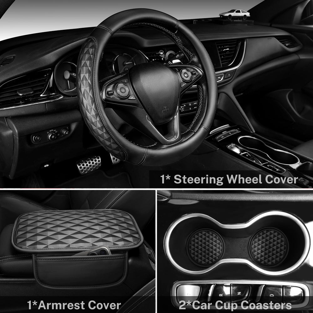 CAR PASS rhomb microfiber leather center console cover adds cushioning and protection.