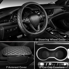 CAR PASS rhomb microfiber leather center console cover adds cushioning and protection.
