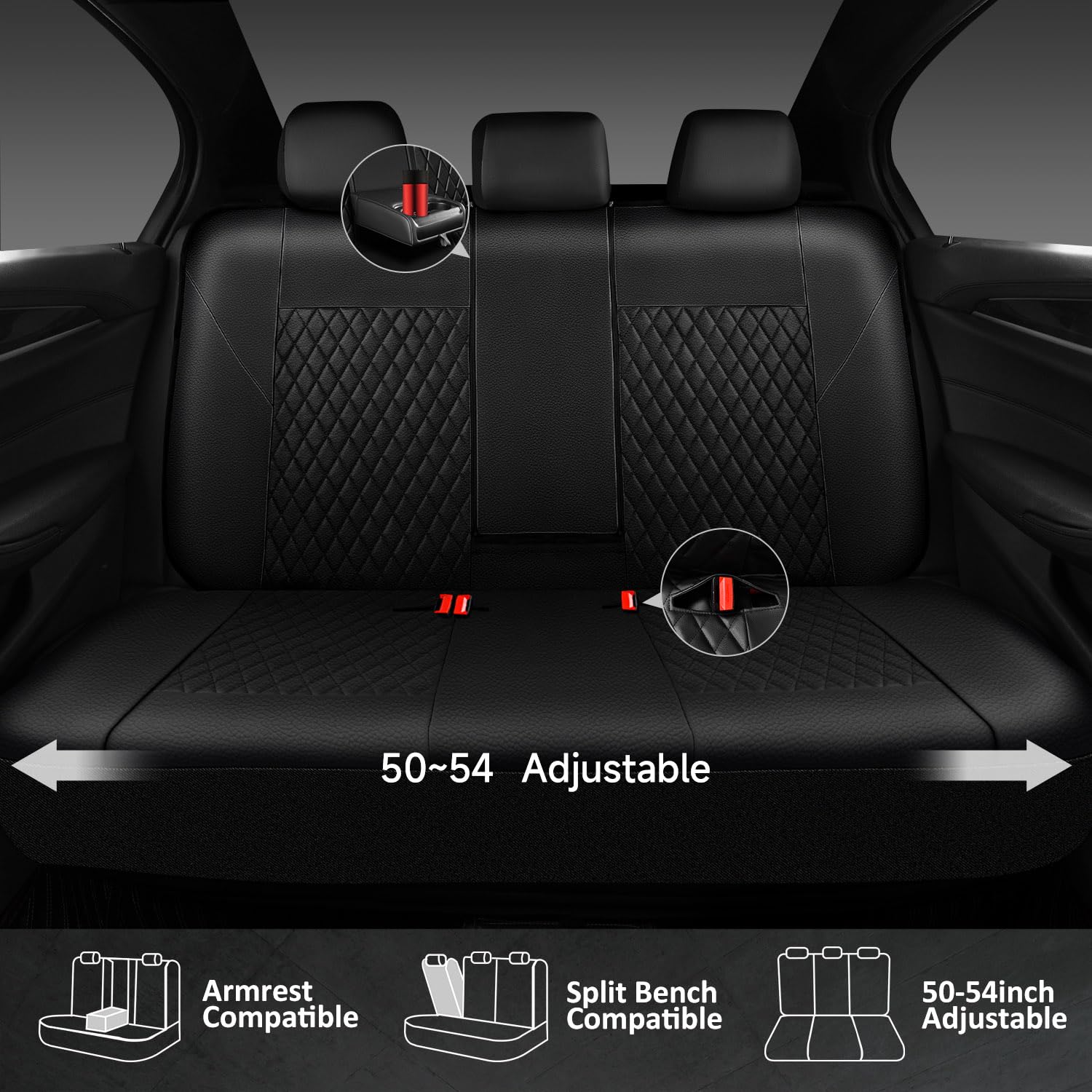 CAR PASS back seat cover shows rhomboid grain for breathable comfort and stylish interior upgrade.