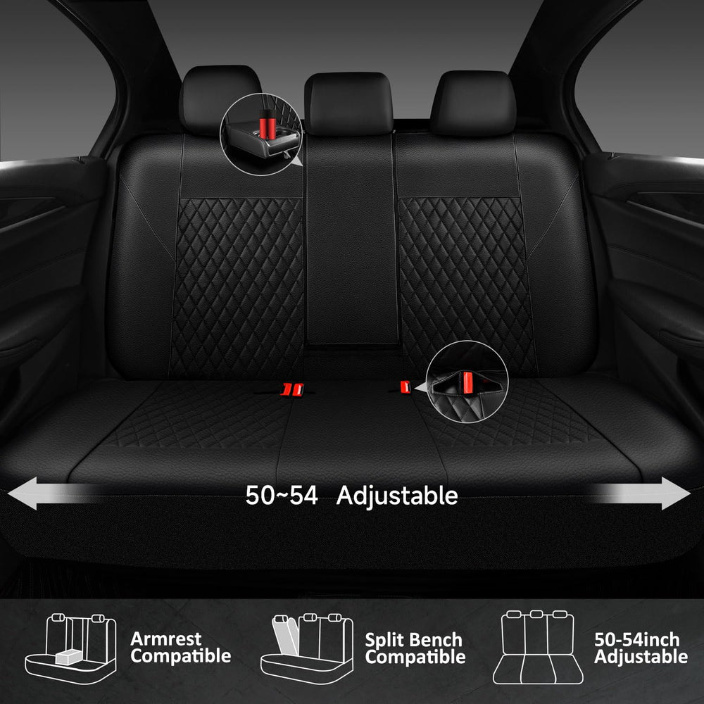 CAR PASS back seat cover shows rhomboid grain for breathable comfort and stylish interior upgrade.
