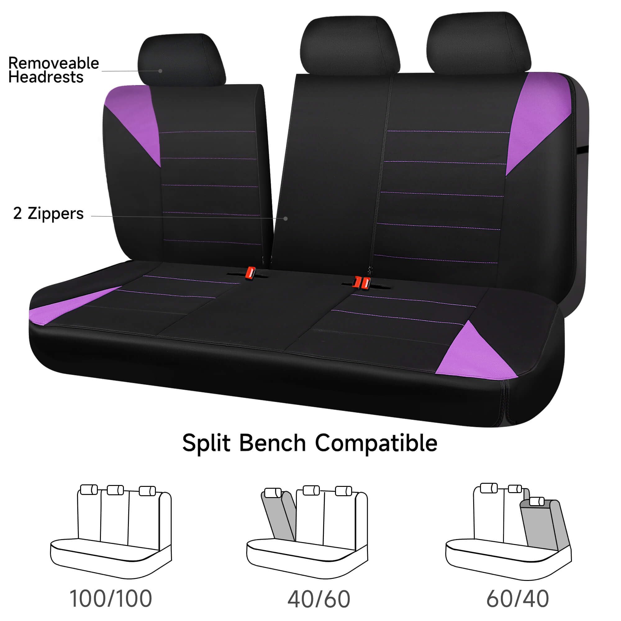 CAR PASS black-purple seat cover set enhances bold interior styling.