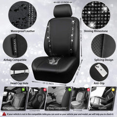 CAR PASS rhinestones closeup showing black leather with crystal detailing and shine.