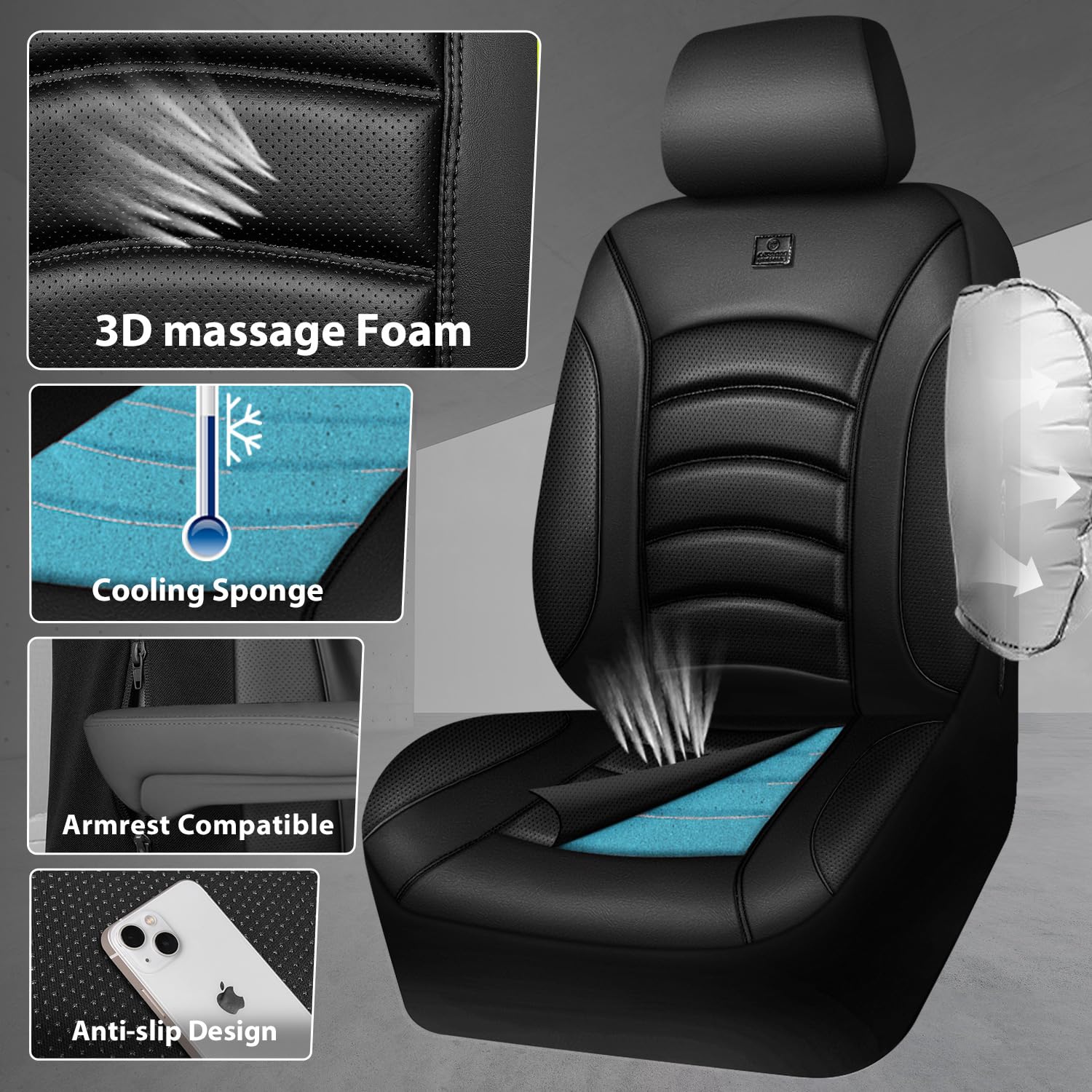 CAR PASS universal-fit seat cover shows easy installation for most vehicles.