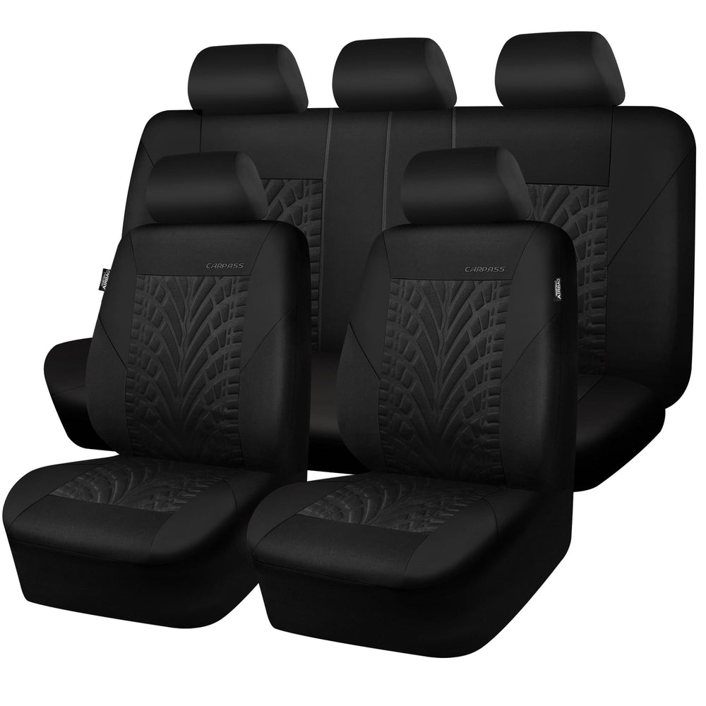 CAR PASS full set seat covers in all black with premium embossed texture