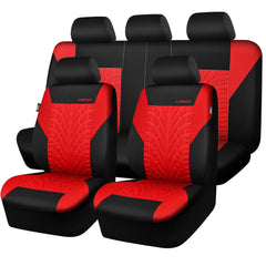CAR PASS seat covers full set seen in front view with 3D tyre embossing enhancing interior style.