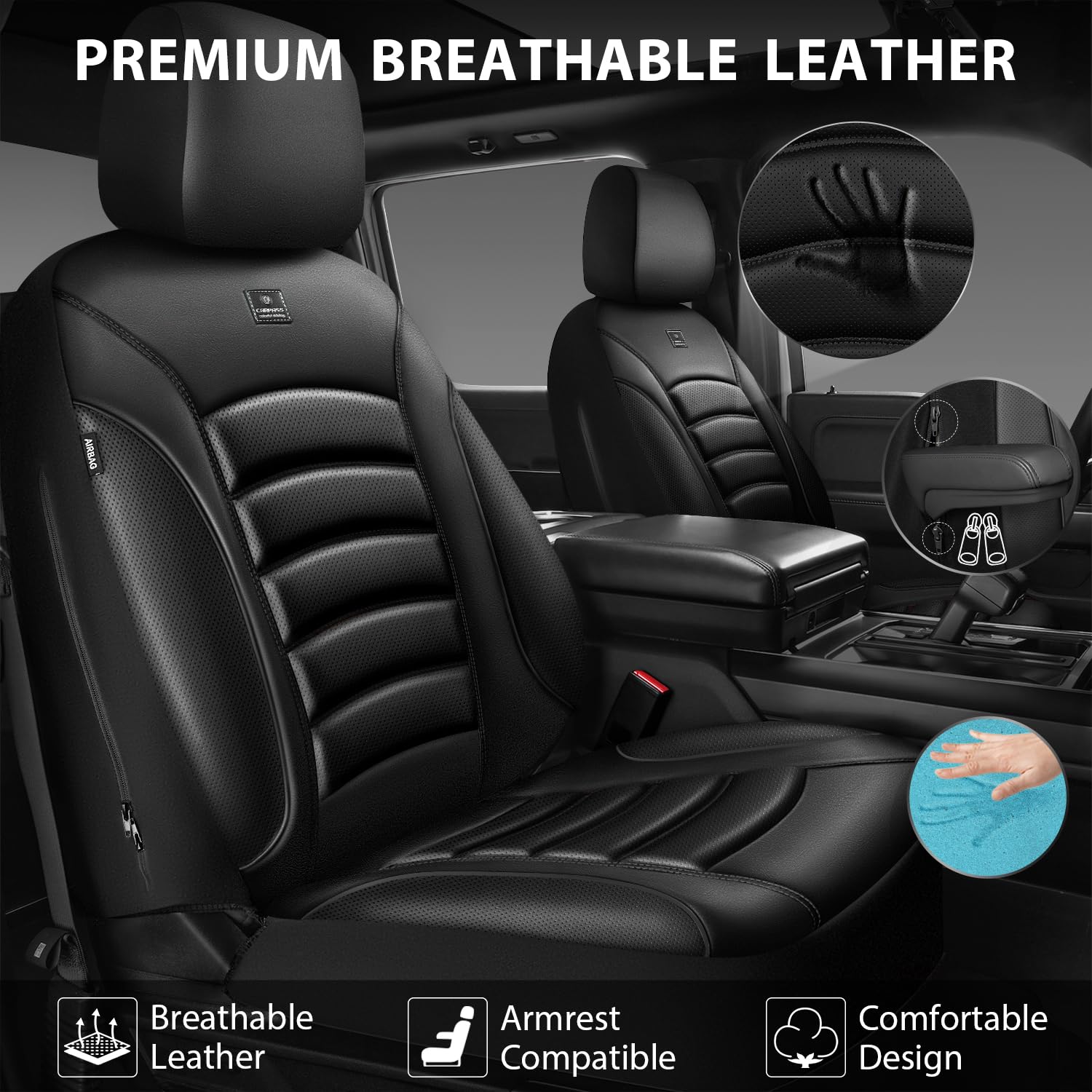 CAR PASS separate headrest covers allow quick height adjustments.