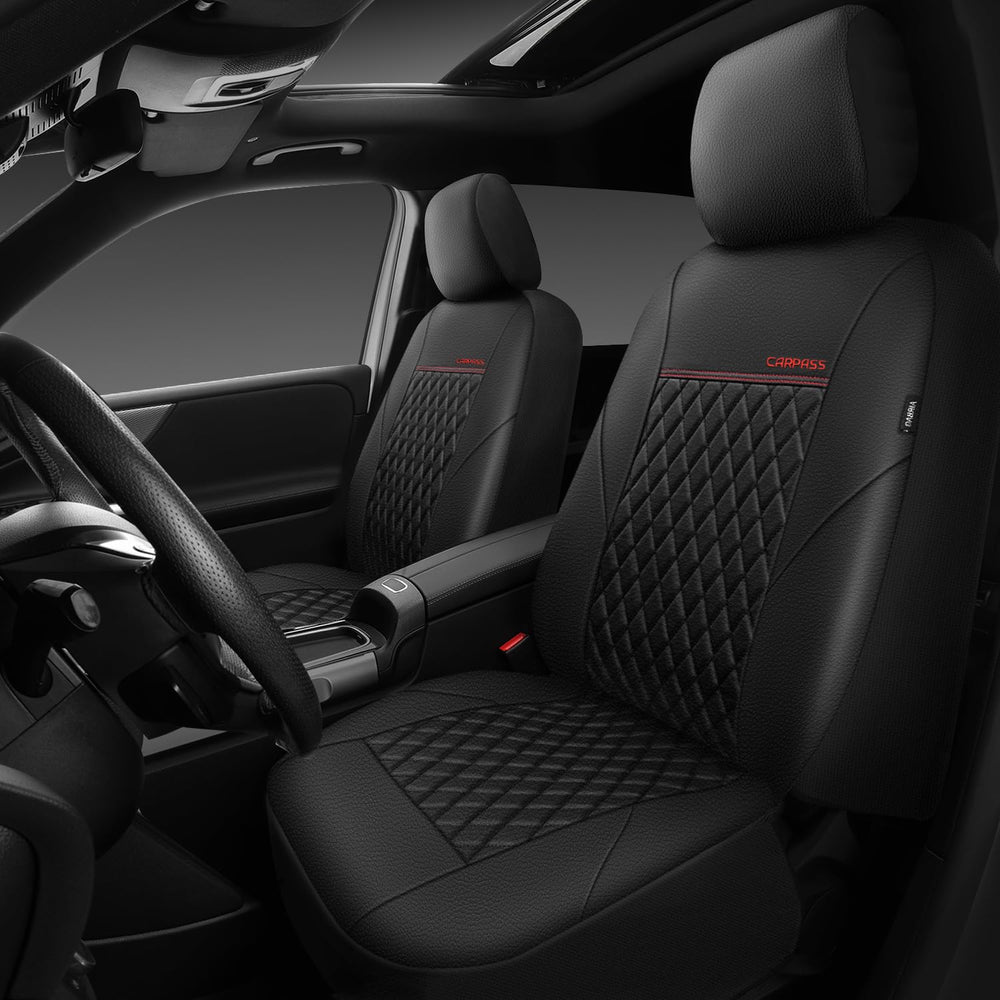 CAR PASS sleek black leatherette finish complements any car interior.