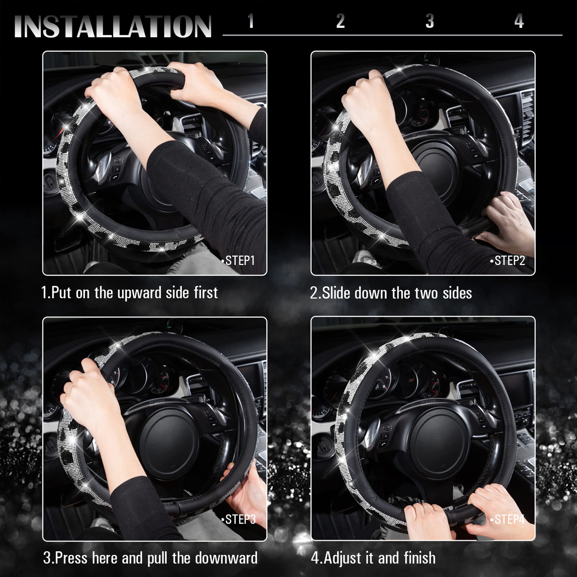 Soft microfiber leather build offers comfortable touch on CAR PASS steering wheel cover.