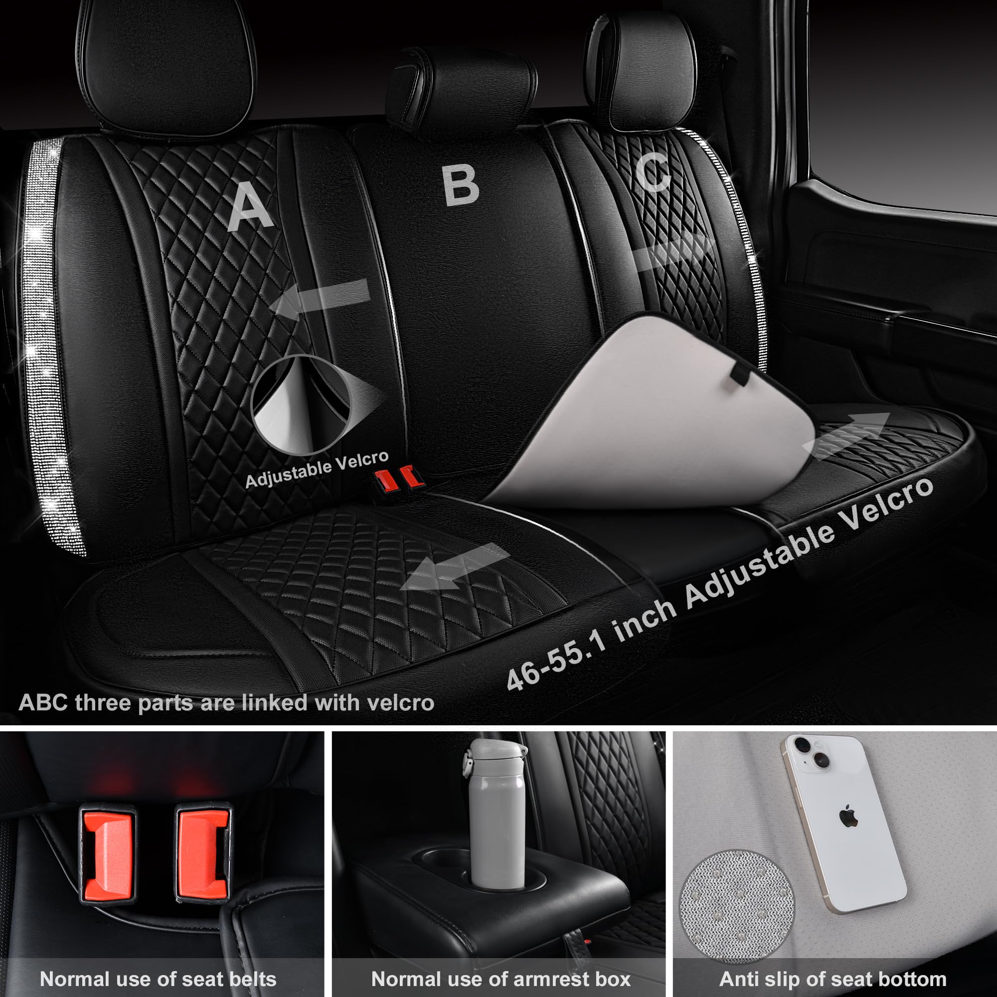 CAR PASS Sparkling rhinestone seat pads highlight interior style with durable protection