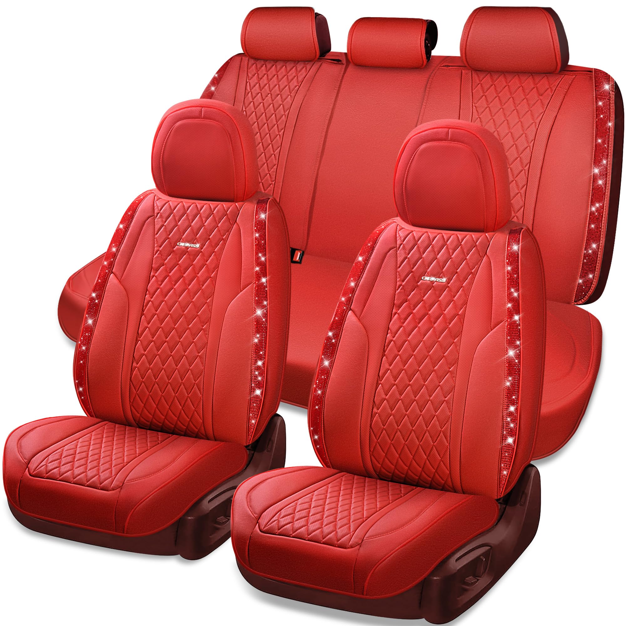 CAR PASS sparkly red rhinestones seat covers showcase luxury and protection