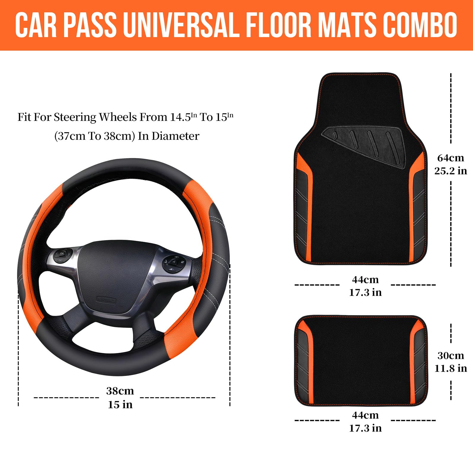 CAR PASS steering wheel cover fits 14-15 inch wheels securely.