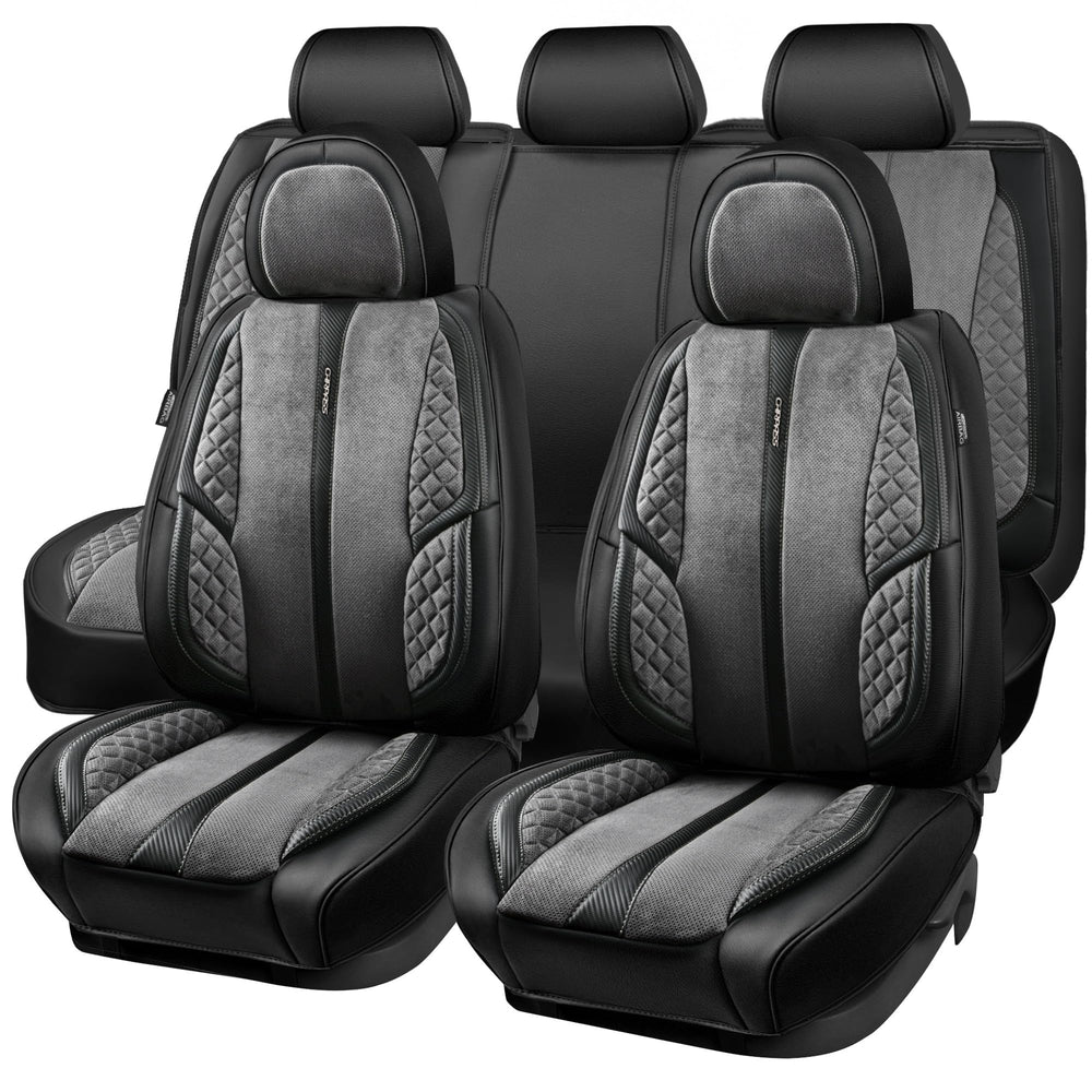 CAR PASS suede leather seat covers full set in grey for front seats, durable protection.