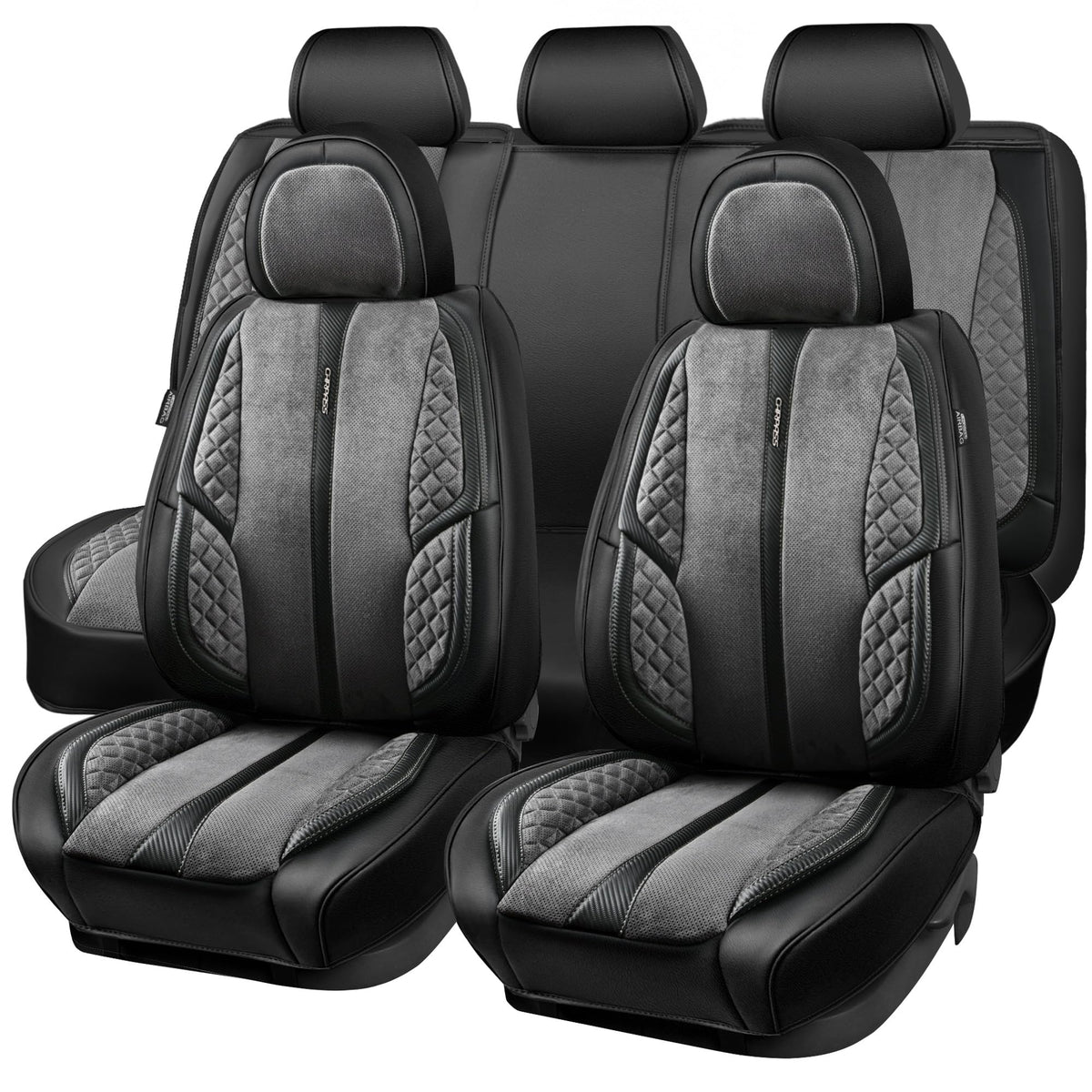 CAR PASS suede leather seat covers full set in grey for front seats, durable protection.