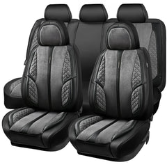CAR PASS suede leather seat covers full set in grey for front seats, durable protection.