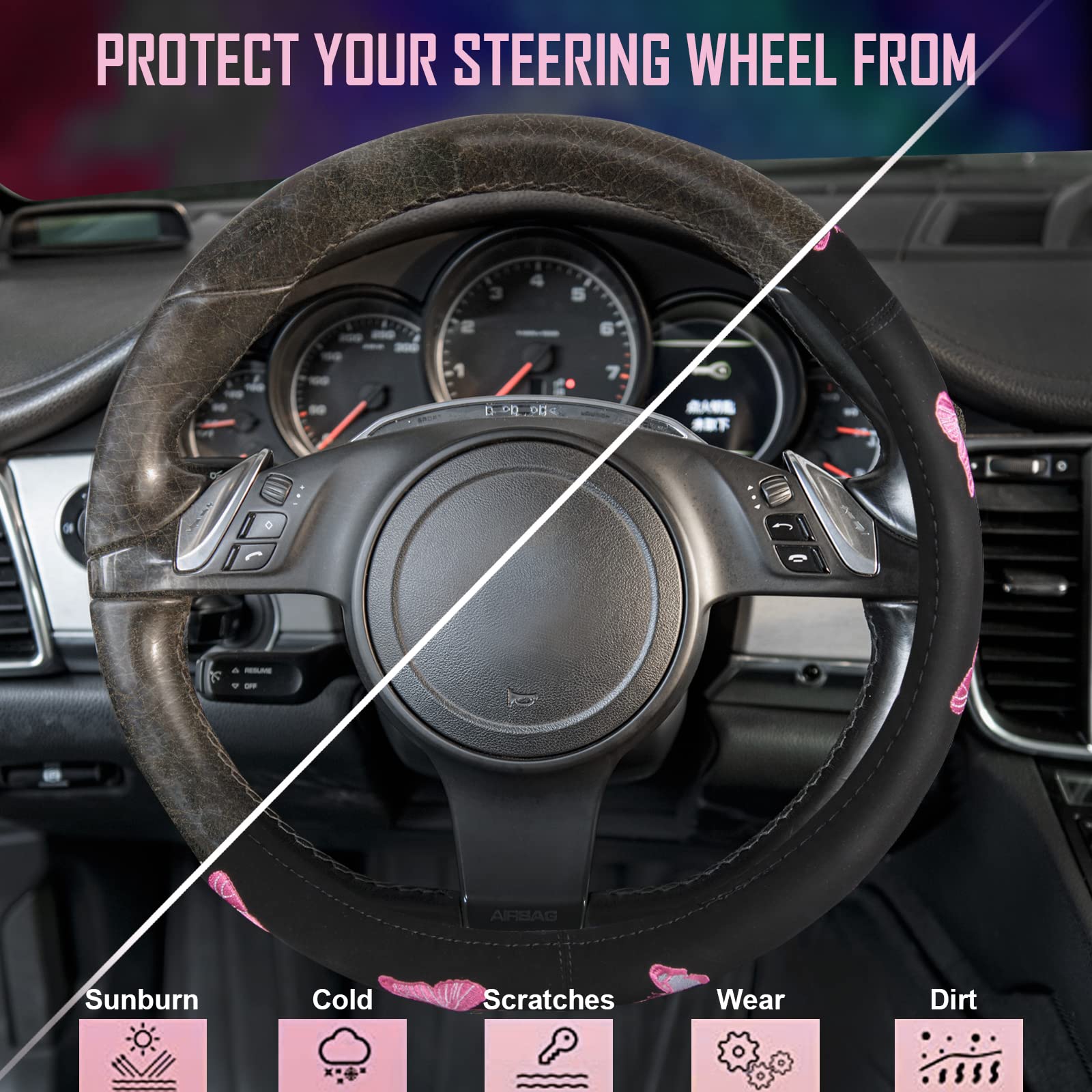 CAR PASS universal 15-inch steering cover fits most vehicles for versatile use