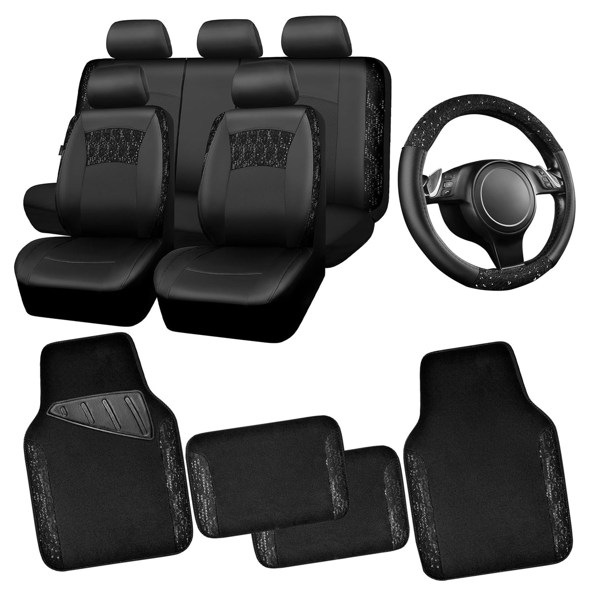 CAR PASS universal black leather seat covers for premium protection and style.
