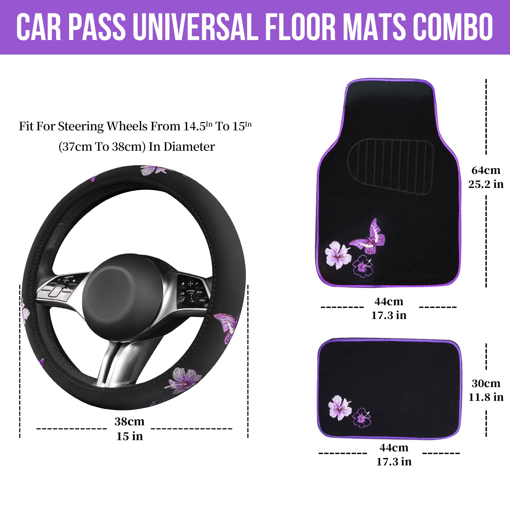 CAR PASS Universal fit 14.5-15 inch steering wheel cover fits most vehicles.