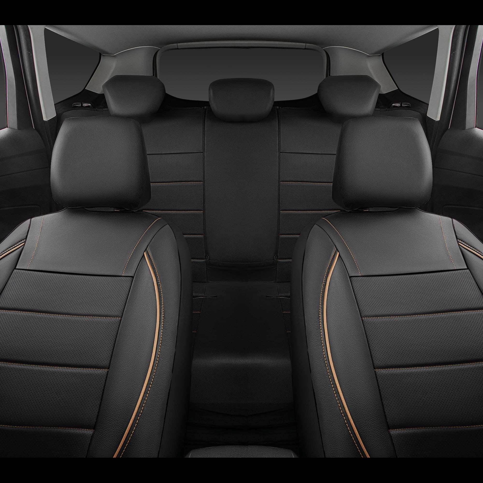 Airbag-compatible openings on CAR PASS seat cover with headrest access