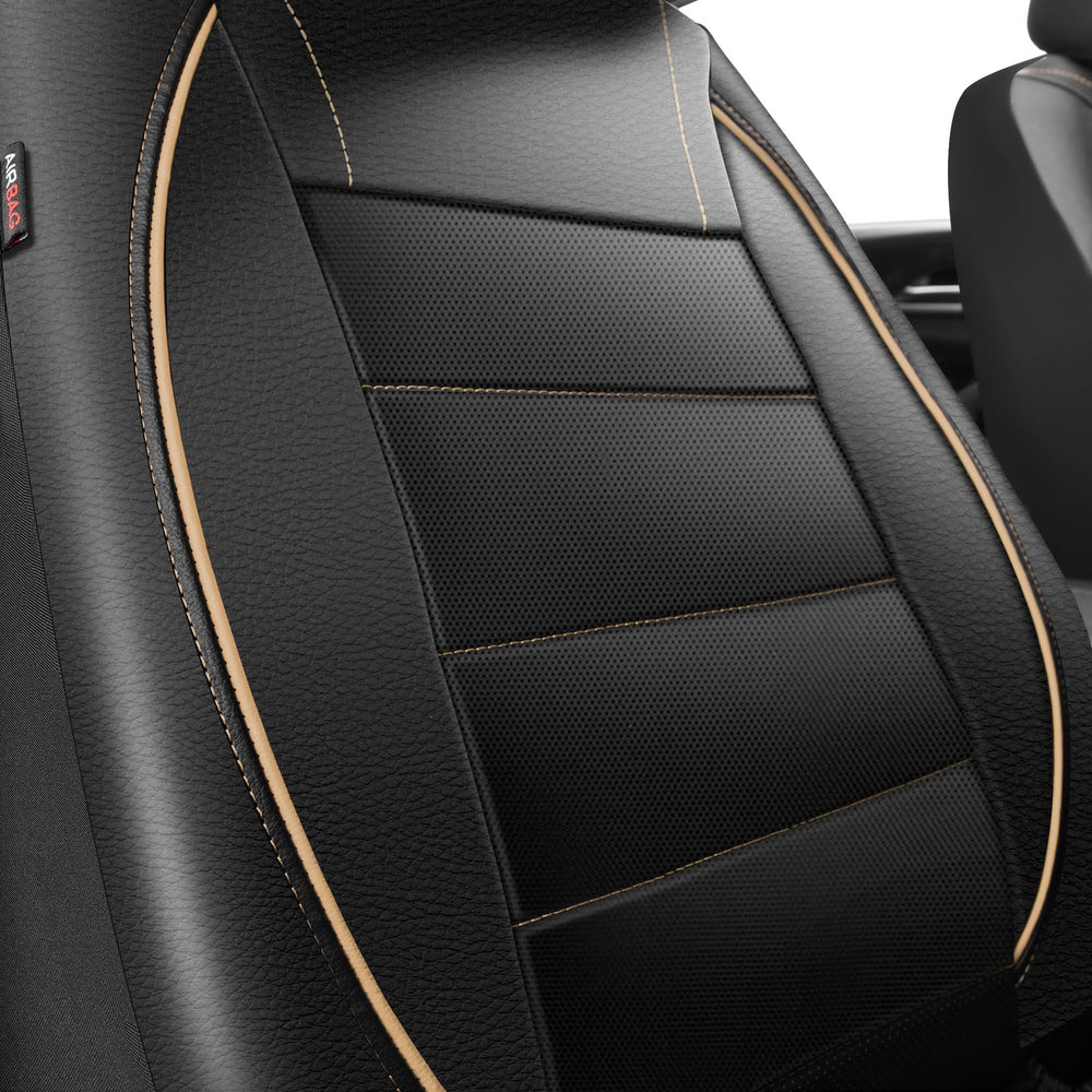 Close-up of CAR PASS front seat cover texture and stitching