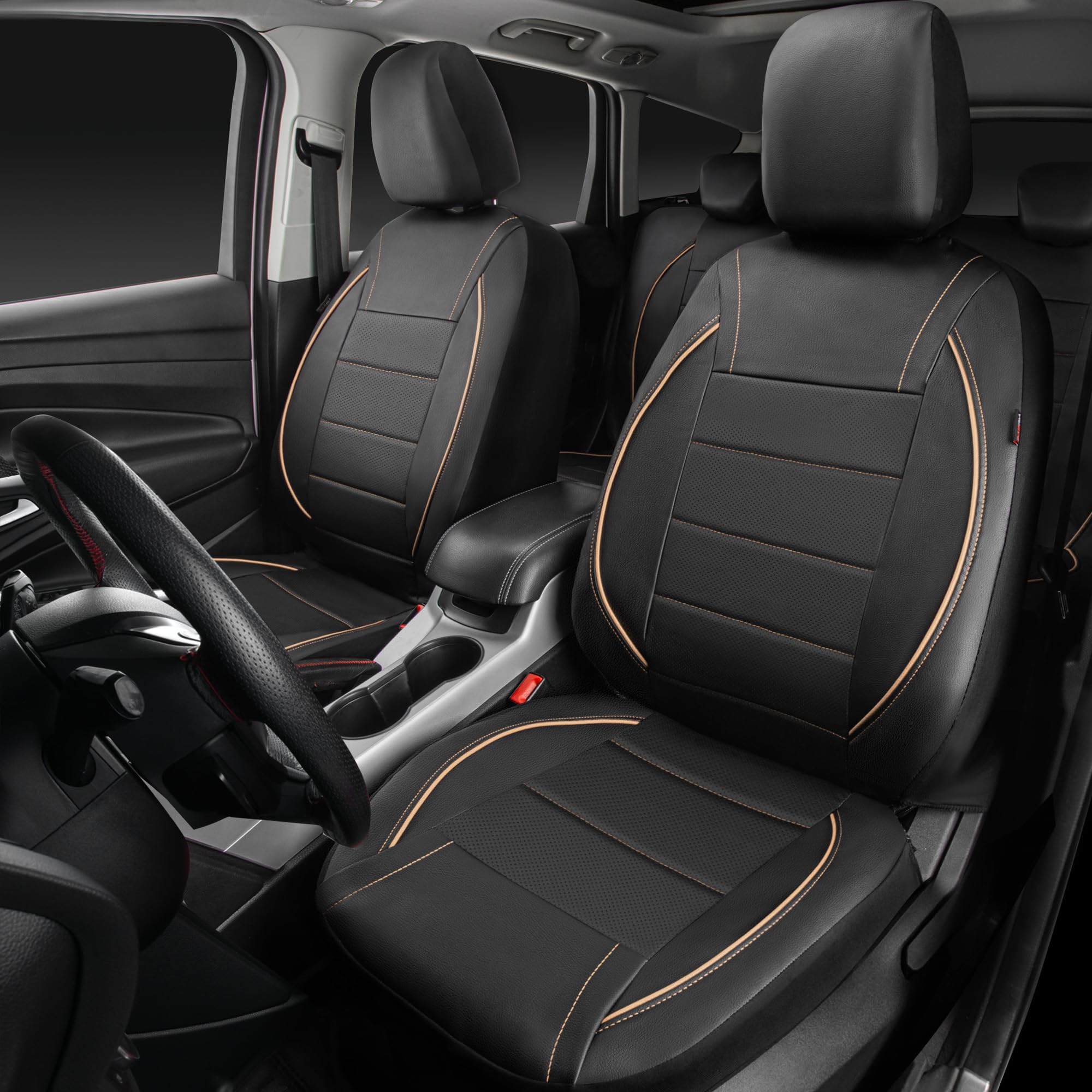 CAR PASS universal piping leather seat cover front right view highlighting premium material