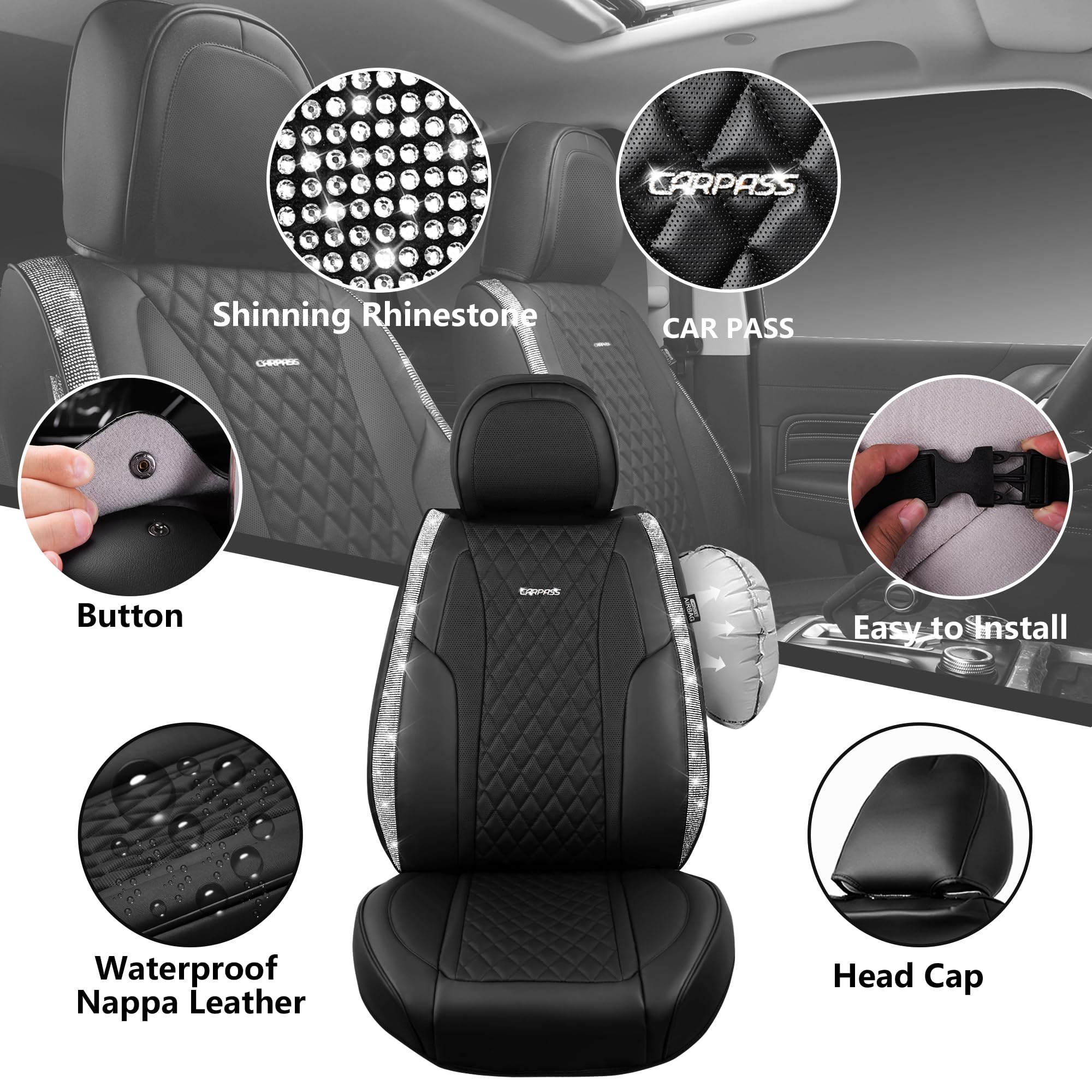 CAR PASS Universal-fit seat covers install securely with a clear diagram