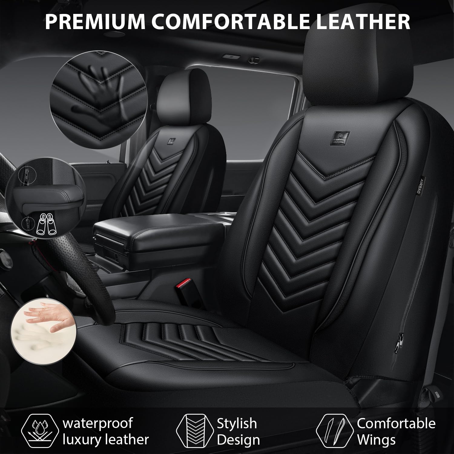 CAR PASS waterproof faux leather seat cover highlights easy cleanup and spill resistance