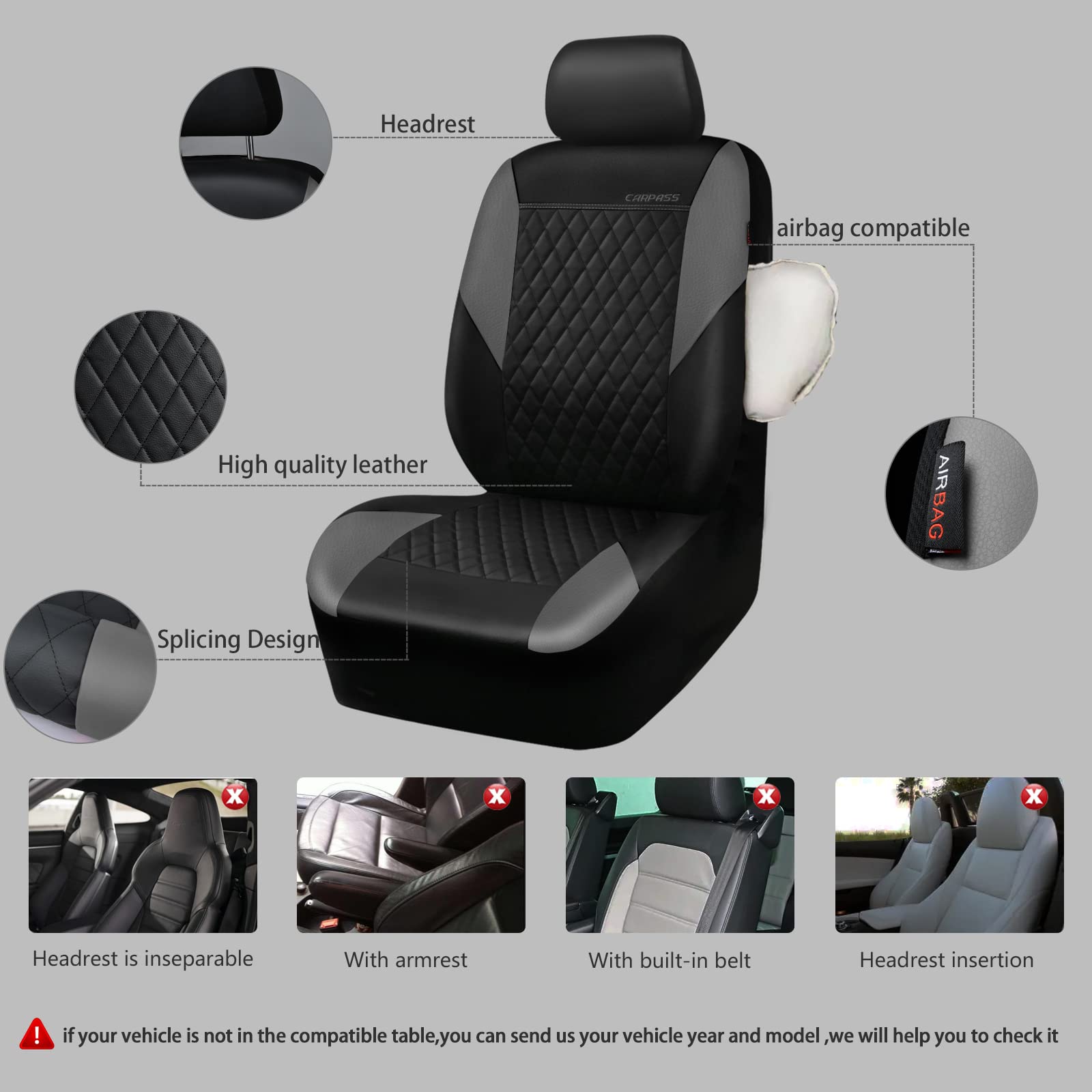 Airbag ready seam design demonstrates safety conscious seat cover engineering.