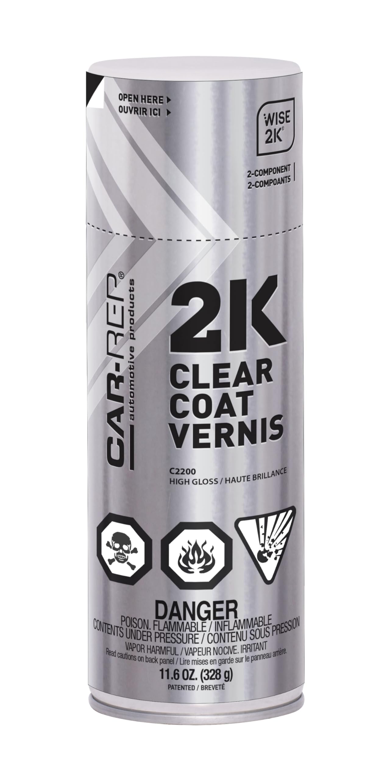 CAR-REP 2K clear coat bottle close-up shows ready-to-use formula for fast jobs.