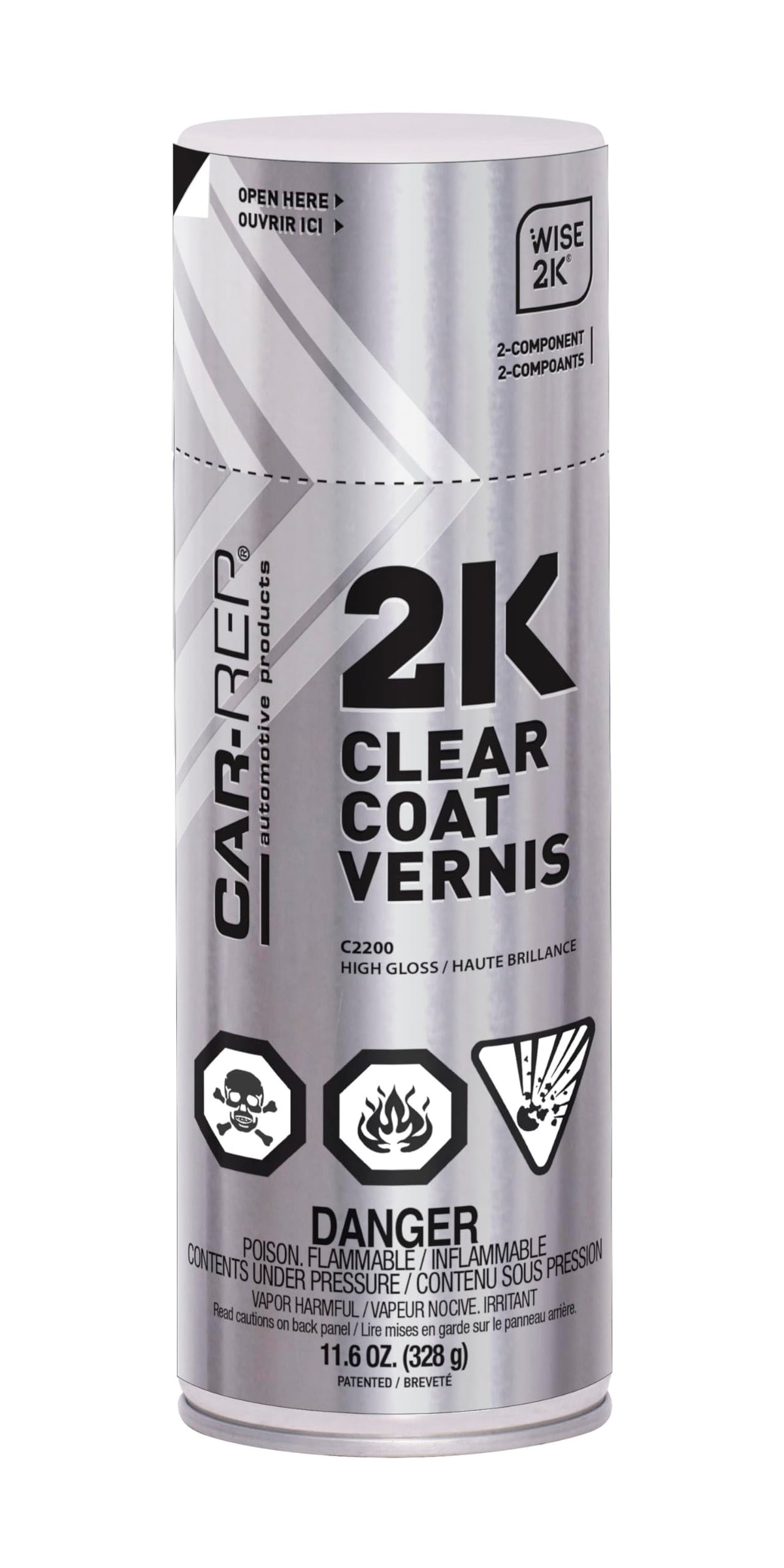CAR-REP 2K clear coat bottle close-up shows ready-to-use formula for fast jobs.