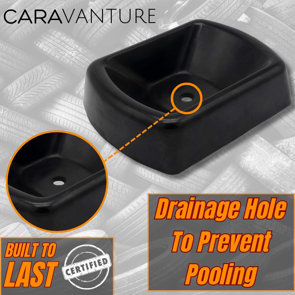 Caravanture easy-placement wheel chock delivers quick, reliable stabilization for campers.
